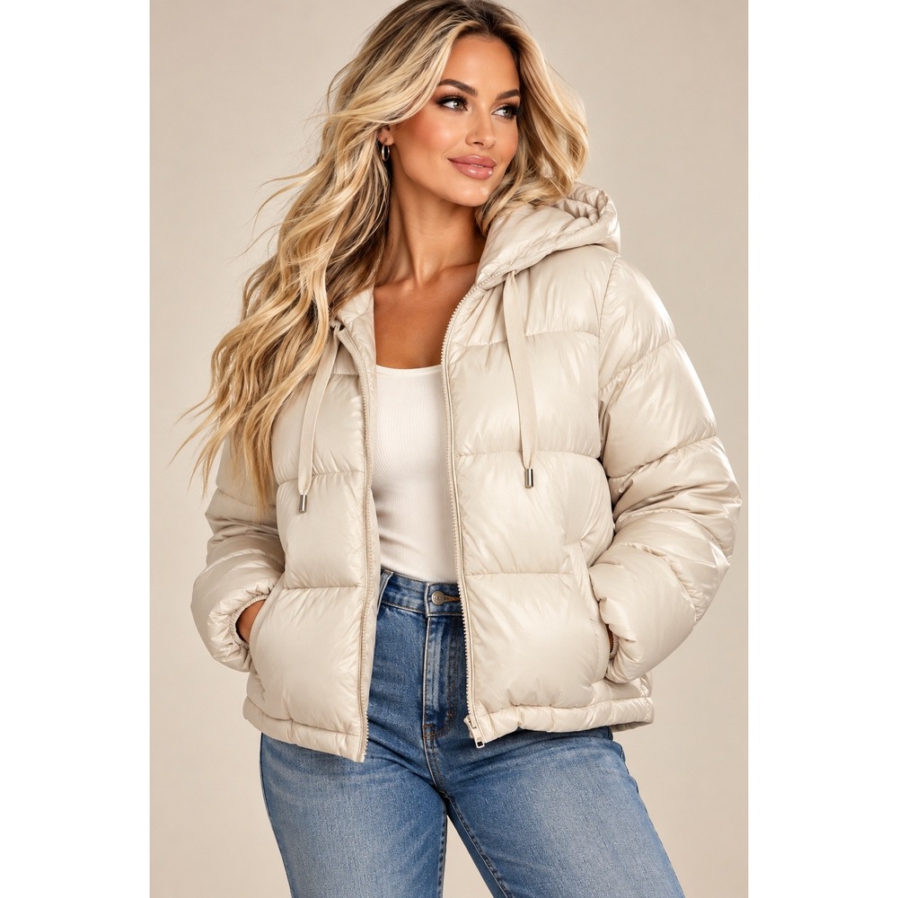 Torrid Puffer Jacket Womens 0 Beige Excellent Hooded Water Resistant Coat